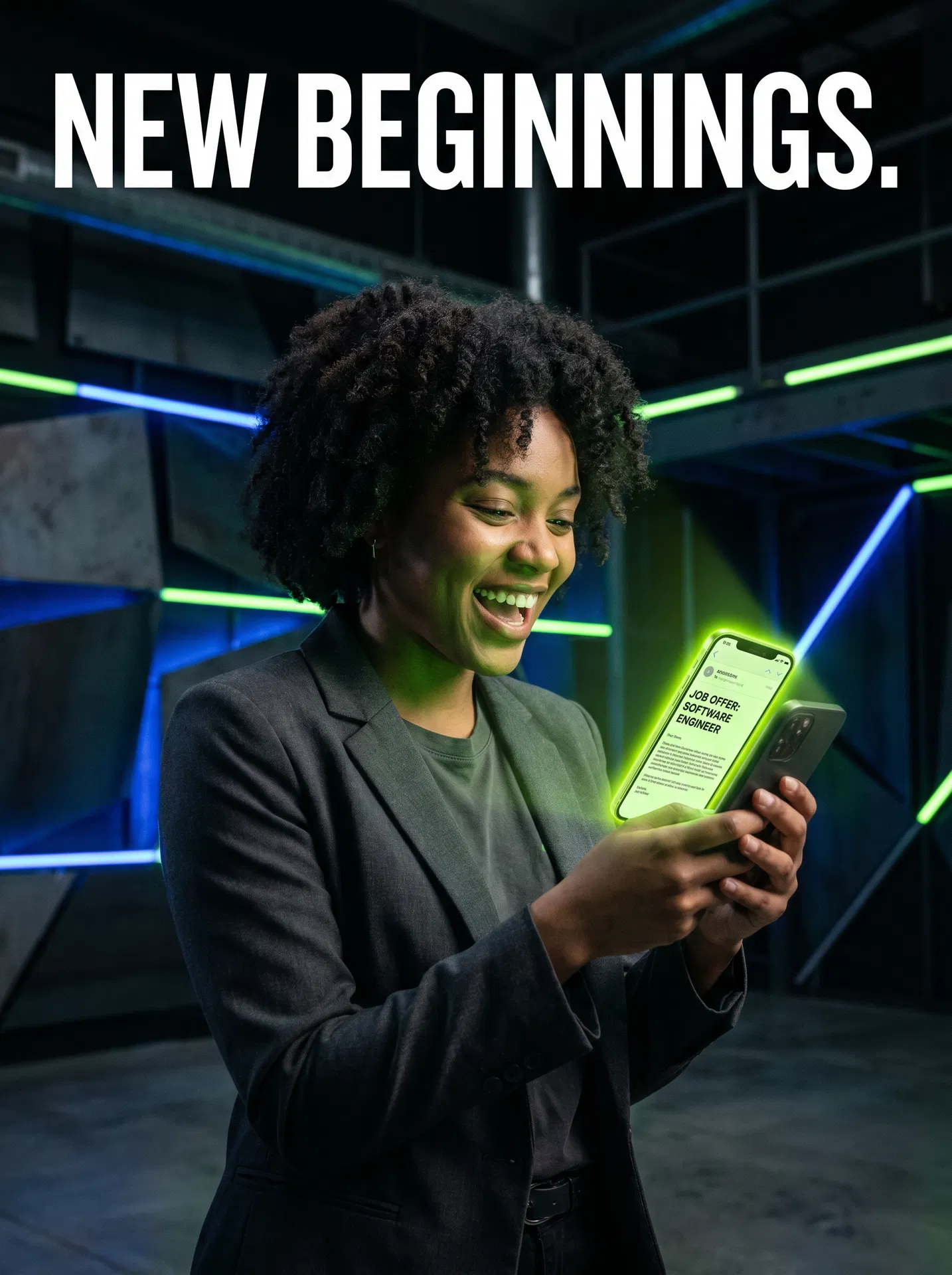 Job seeker celebrating getting hired